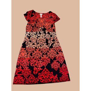 Soma Women's Medium Red Rust Black Damask Print Dress